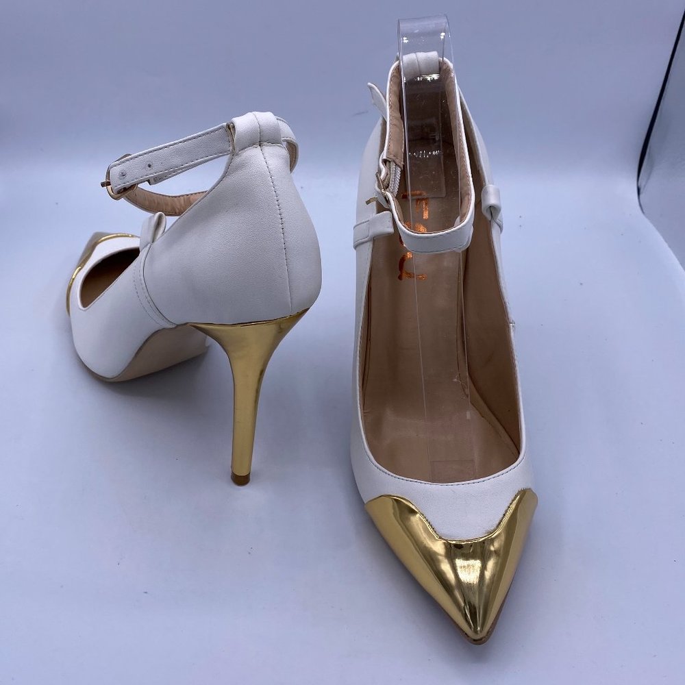 FSJ Gold High Heels D'Orsay Ankle Strap Pumps